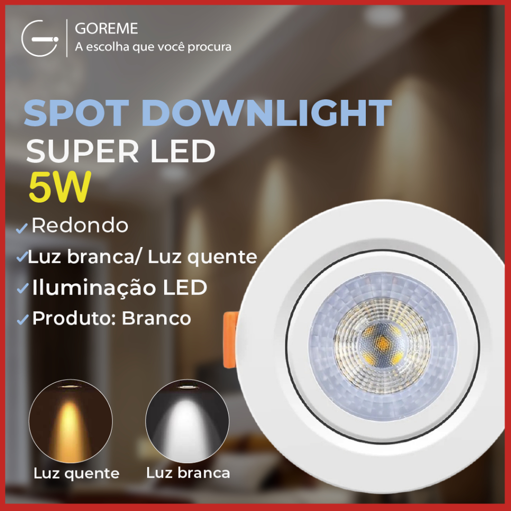 Luminária Spot Led Redondo Direcionável 5W Embutir Gesso Teto Luz — Decoração
