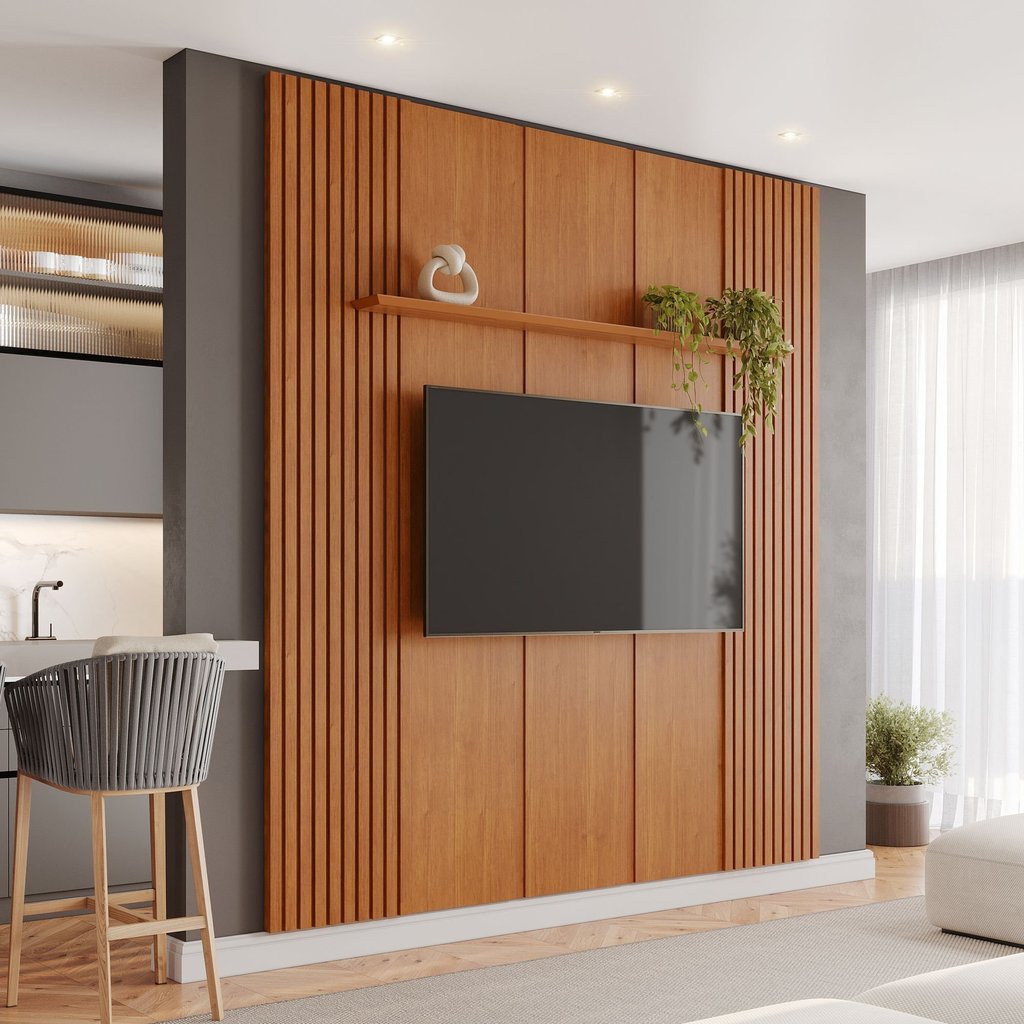 Painel para TV até 75 Polegadas 100% Mdf 234CMX250CM Prateleira Apolo — Móveis