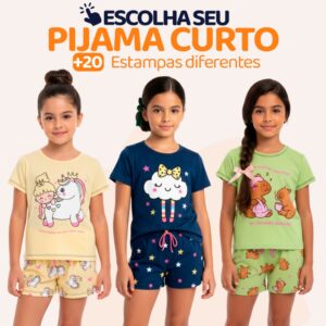 Pijama Infantil Menina Manga Curta Fresco com Estampas Fofas e — Moda Infantil