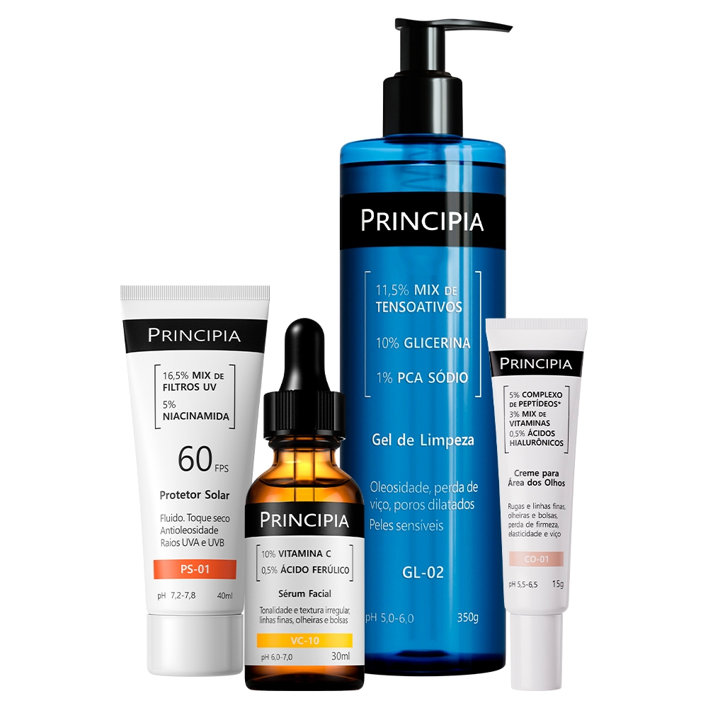 Principia Kit Rotina Olhos c Gel de Limpeza Creme Vitamina C Protetor — Skincare