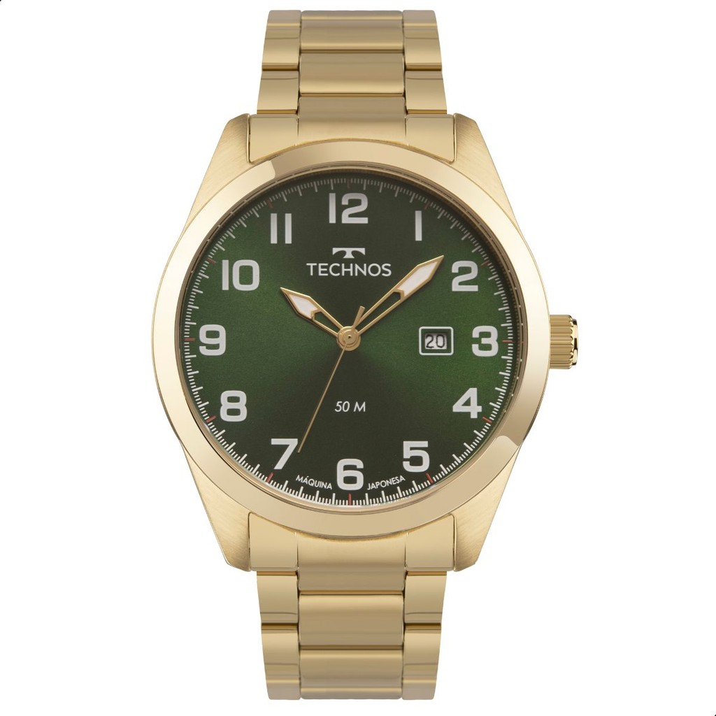 Relógio Masculino Technos Analógico Dourado Verde Calendário 2115TYO
