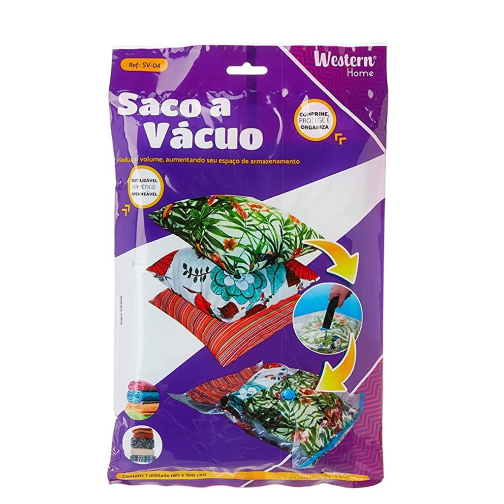 Saco a Vácuo 80x100 cm Organizador Roupa Edredom Viagem Western — Organização