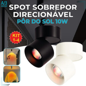 Spot Sobrepor Spot Preto ou Branco Pôr do Sol 10W Luminária de Teto — Decoração