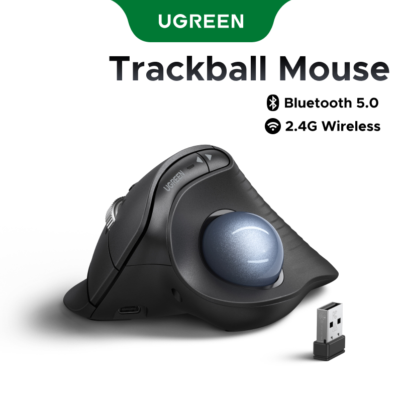 Ugreen Vertical Trackball Mouse Bluetooth 5.4 2.4GHz Com Fio — Informática