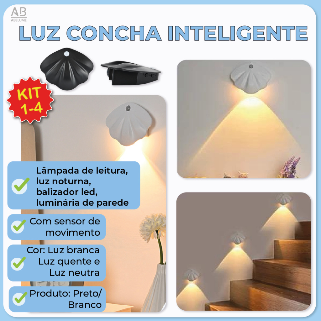 Variação de 1 a 4 itens Luminária Arandela Led Concha Inteligente Com — Decoração