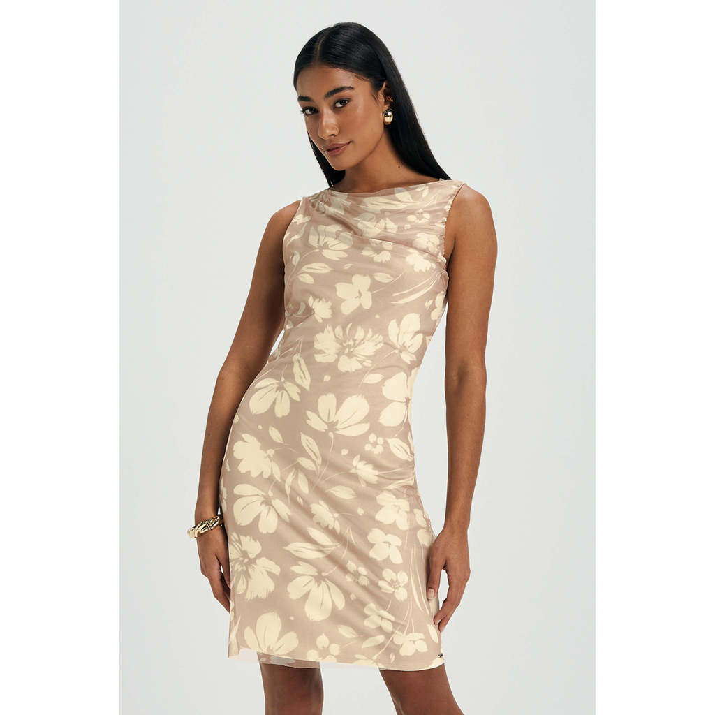 Vestido Feminino Curto Tule Floral Marialícia Amarelo — Moda Feminina