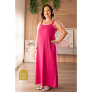 Vestido Feminino Midi Trapézio Marialícia Rosa — Moda Feminina
