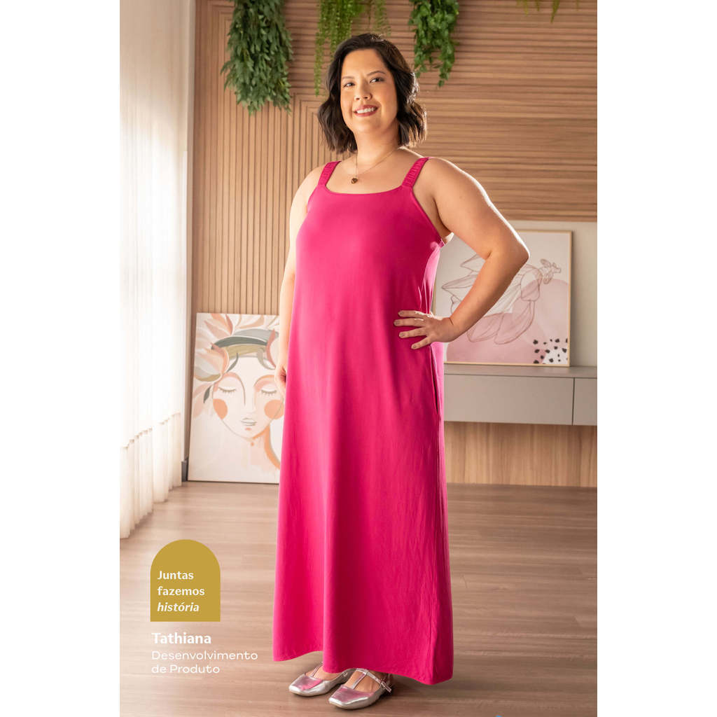 Vestido Feminino Midi Trapézio Marialícia Rosa — Moda Feminina