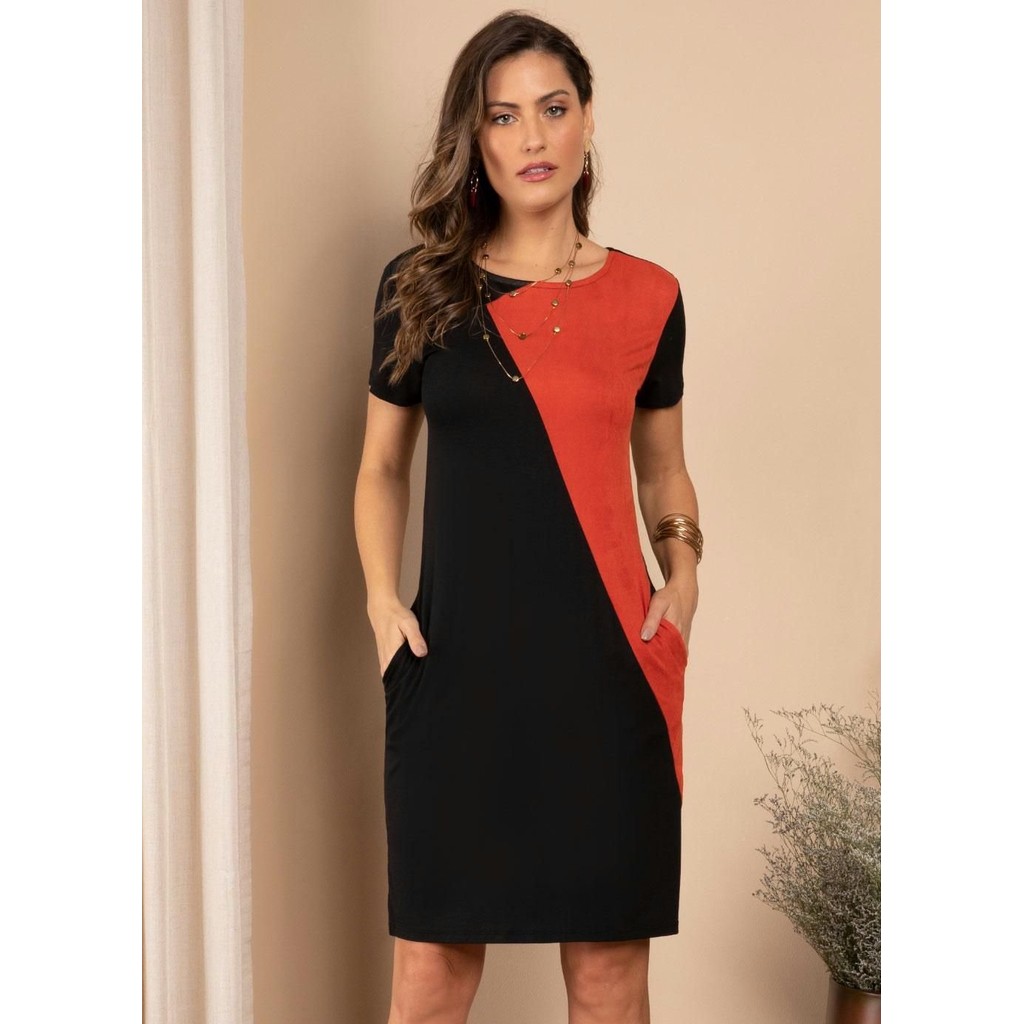 Vestido Feminino Recortes Preto Quintess Conforto — Moda Feminina