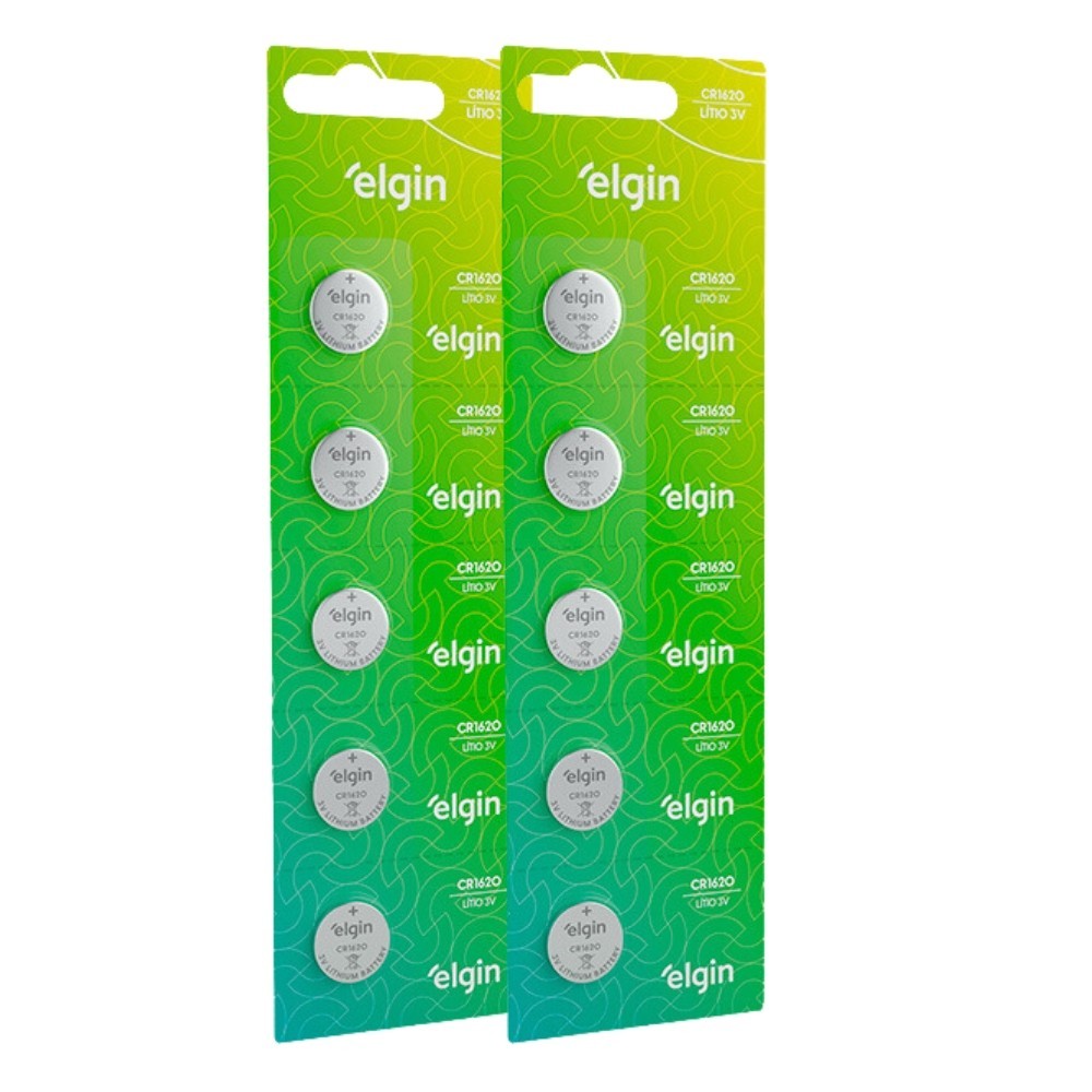 10 Baterias Pilha Moeda Cr1620 2 Cartelas 3v Relógio Elgin