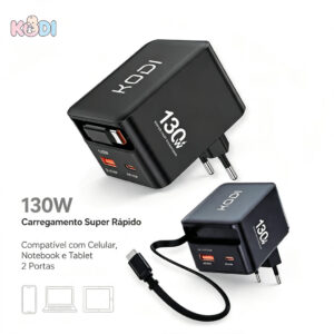 130W Carregador de Carregamento 2 Turbo Output Type-c Suporta Ipad — Celulares e Acessórios