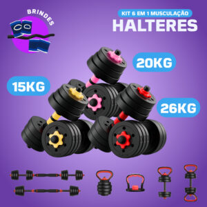15KG 20KG 26KG Kit Halteres 6 Em 1 15 20 26Kg Musculação Ajustável