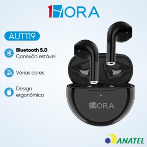 1HORA AUT119 Fone de ouvido Bluetooth 5.3 Sem Fio Intra-auricular com
