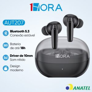 1HORA AUT207 Fone de Ouvido Bluetooth 5.3 Sem Fio Até 20h de Bateria — Áudio e Fones