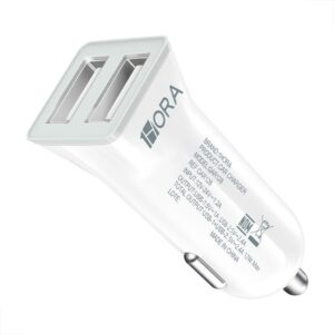 1HORA Carregador Veicular Carro Duplo Usb Cinza 38w 20w Branco