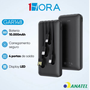 1HORA GAR148 Power Bank 10.000 mah 4 Cabos Modelo Carga Rápida — Celulares e Acessórios
