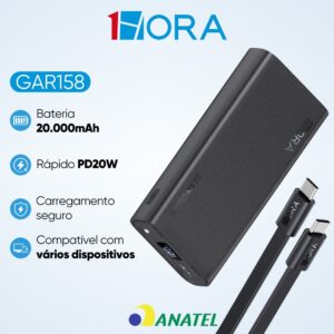 1HORA Power Bank Turbo Carga Rápida Portátil Para Celular Fones de — Celulares e Acessórios