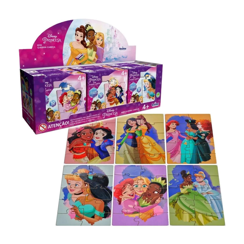 1x Mini Quebra-Cabeça de Madeira Sortido Disney Princesa Pais e