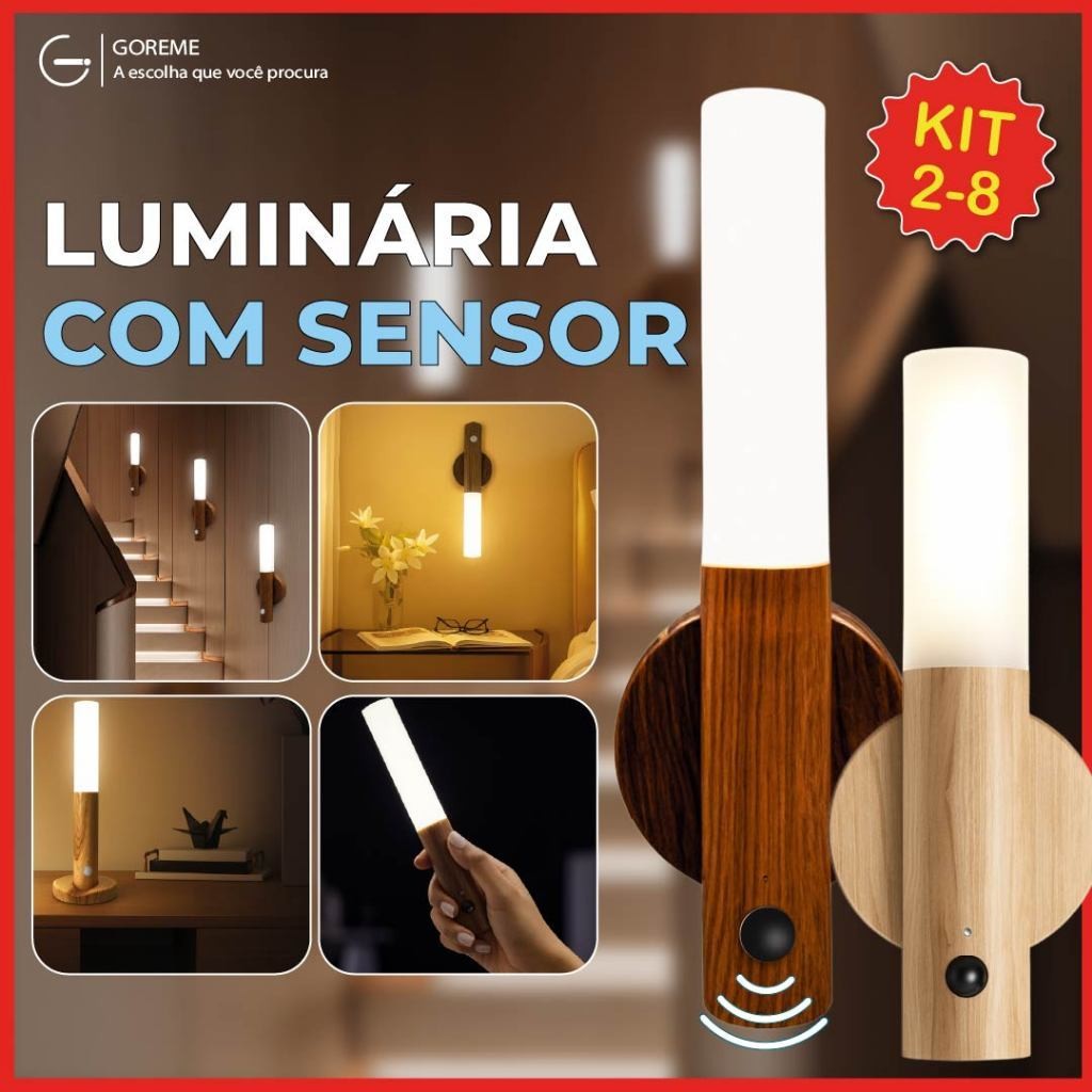 2-8 Luminária Portátil com Sensor de Movimento Led Moderno Textura