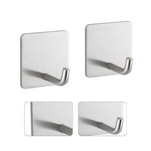 2 Gancho Autocolante Aço Inox Escovado Adesivo Cabide De Parede