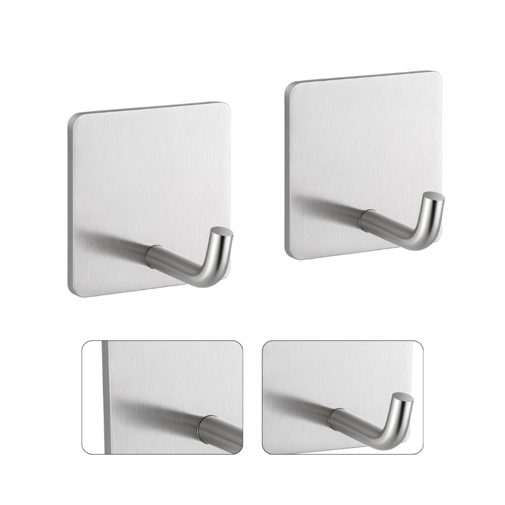 2 Gancho Autocolante Aço Inox Escovado Adesivo Cabide De Parede