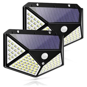 2 Luminárias Solar 100 Leds Com Sensor Movimento Prova D’Água
