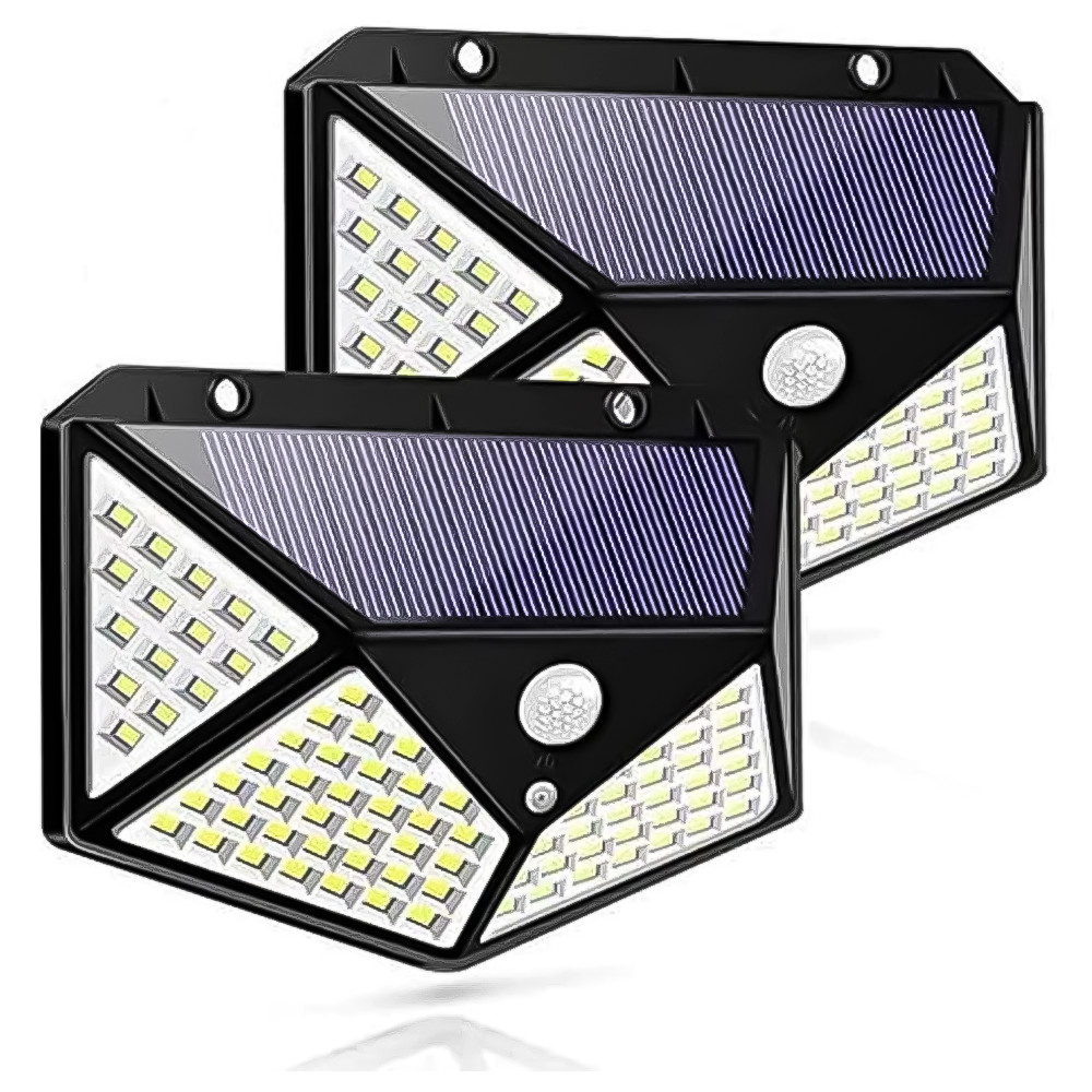 2 Luminárias Solar 100 Leds Com Sensor Movimento Prova D'Água