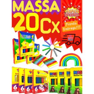 20 Caixinhas Massinha De Modelar 6 Cores Colorida Kit Festa