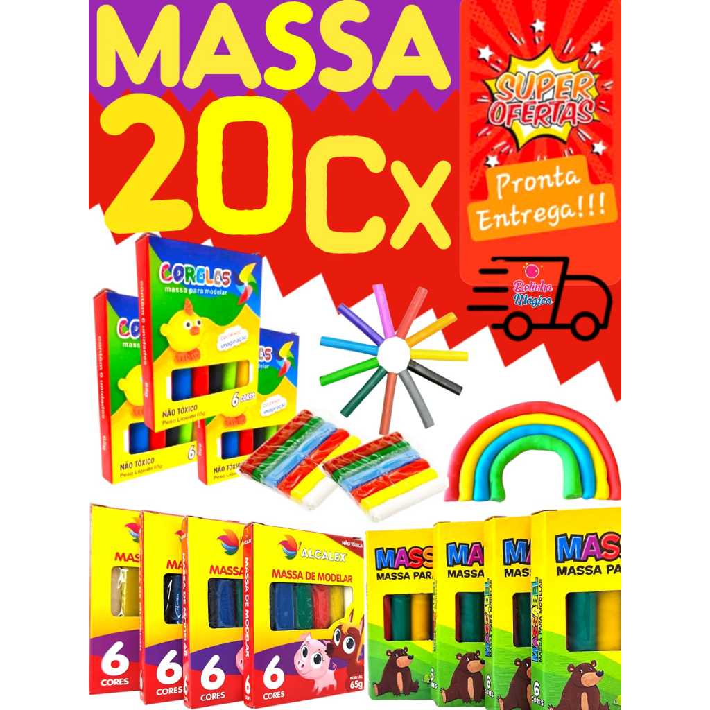 20 Caixinhas Massinha De Modelar 6 Cores Colorida Kit Festa — Brinquedos