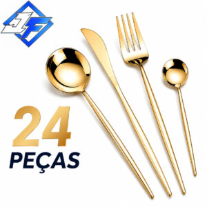 24 peças Jogo Talheres Inox Slim faqueiro Em Aço para cozinha — Cozinha e Utensílios