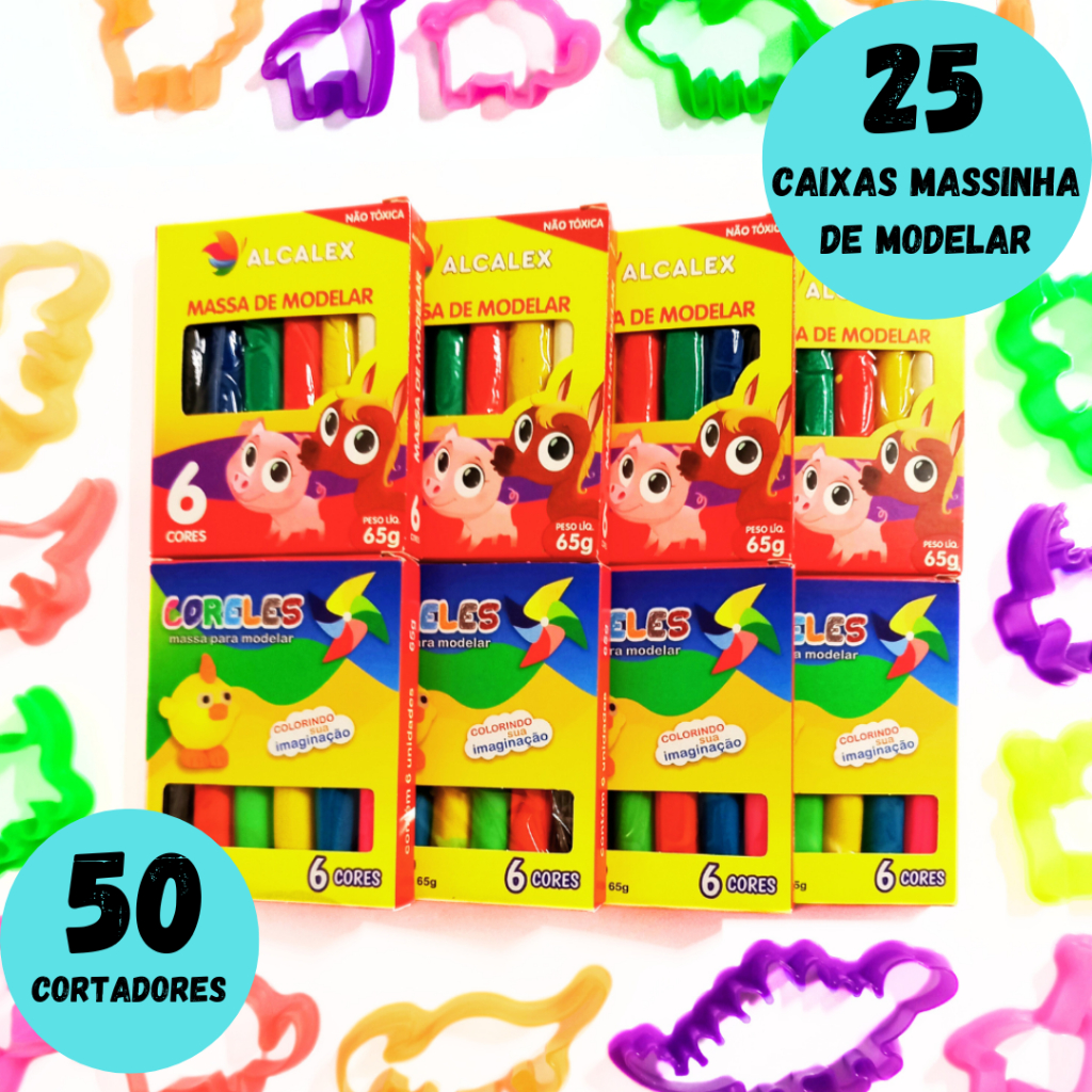 25 Cx Massinha de Modelar+ 50 Cortador Molde Forminha Lembrancinha — Brinquedos
