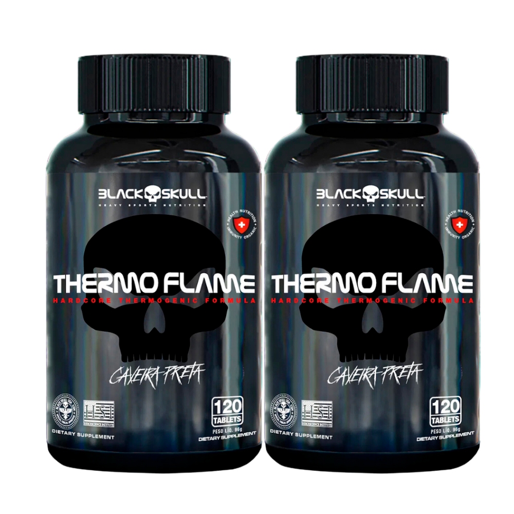 2x Thermo Flame Termogenico 120 Tabletes Black Skull Caveira Preta