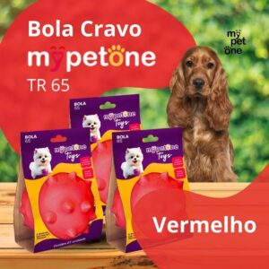 3 Bola Cravo Maciça MyPetOne Vermelha 65mm Brinquedo Resistente Para