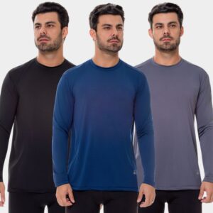 3 Camisas UV Masculina Manga Longa Térmica Segunda Pele Proteção