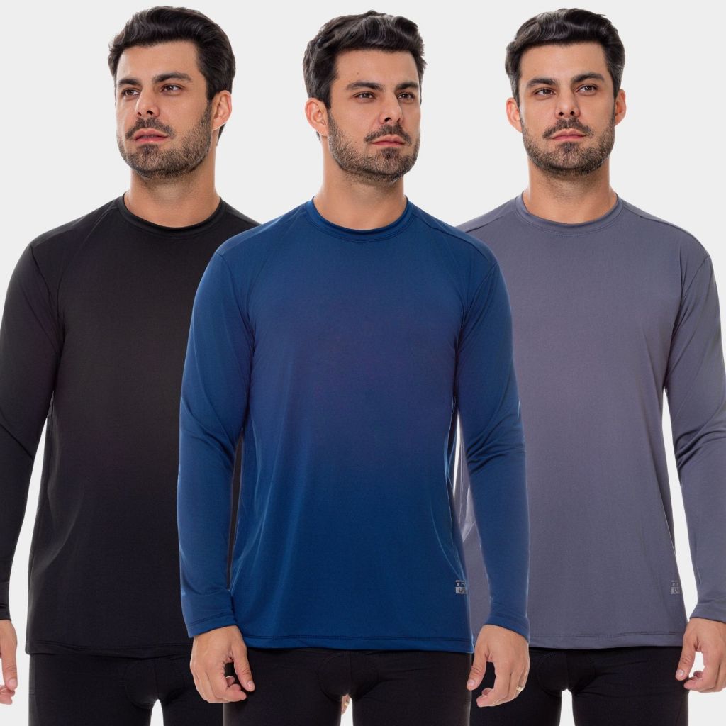 3 Camisas UV Masculina Manga Longa Térmica Segunda Pele Proteção