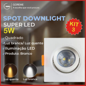 3 Luminária Spot Led Quadrado Direcionável 5W Embutir Gesso Teto Luz — Decoração