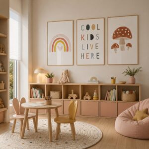3 Quadros Decorativo Infantil Jardim dos Cogumelos Encantados Quarto