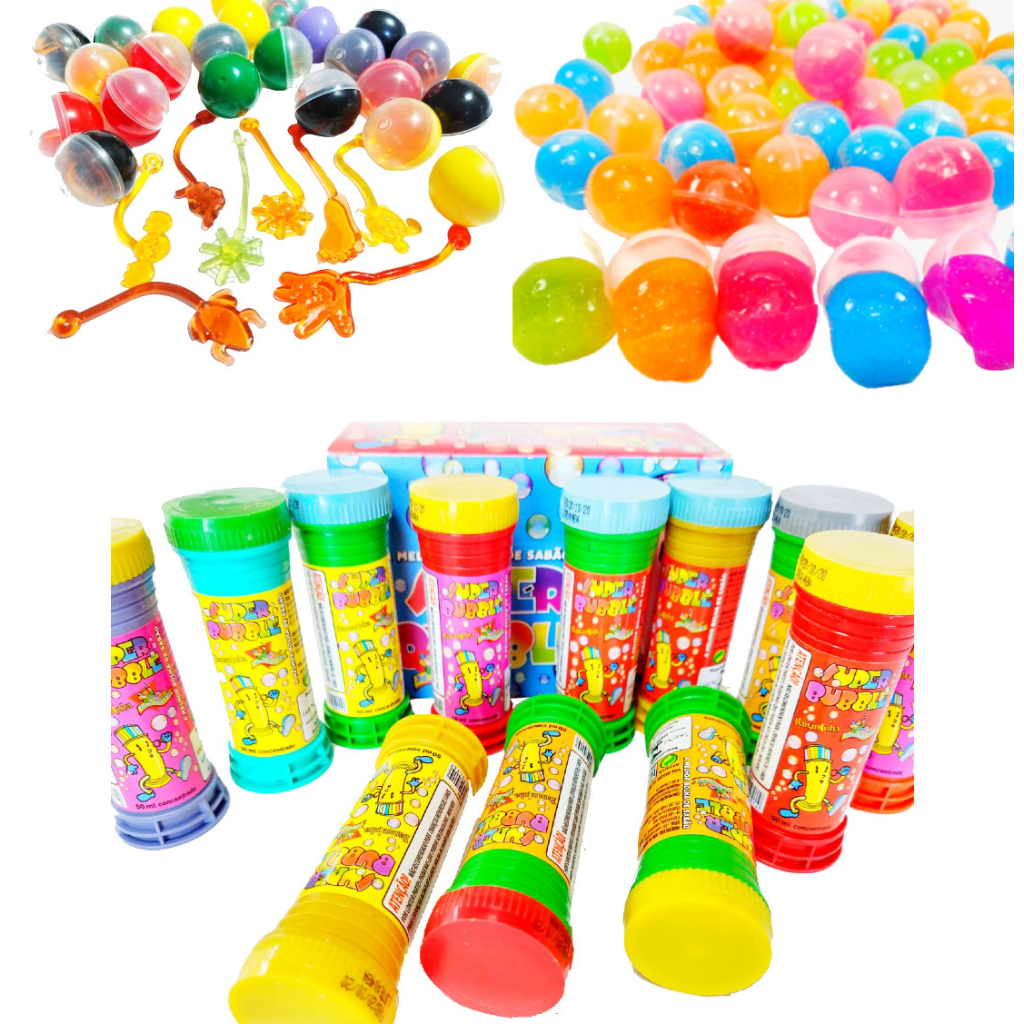 30 Bolha Sabão 30 Gruda Parede 30 Geleca Slime Festa Lembrancinha