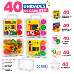 40 Maleta Acrilica+ 40 Cortadores+ 40 Massinha De Modelar+ 40Geleca — Brinquedos