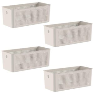 4x Cestos 6,6L Organizador OU Flow Bege 13cm x 15cm x 34cm