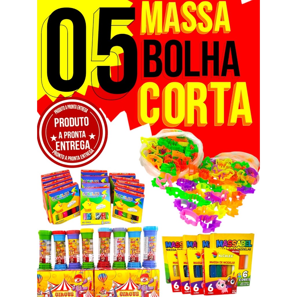 5 Cx Massinha de Modelar 5 Bolha de Sabao 5 Cortador P Kit