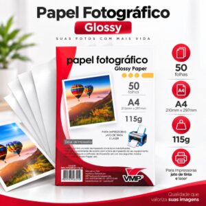 50 100 Folhas Papel Fotográfico Branco 115g Papel Impressão Foto A4