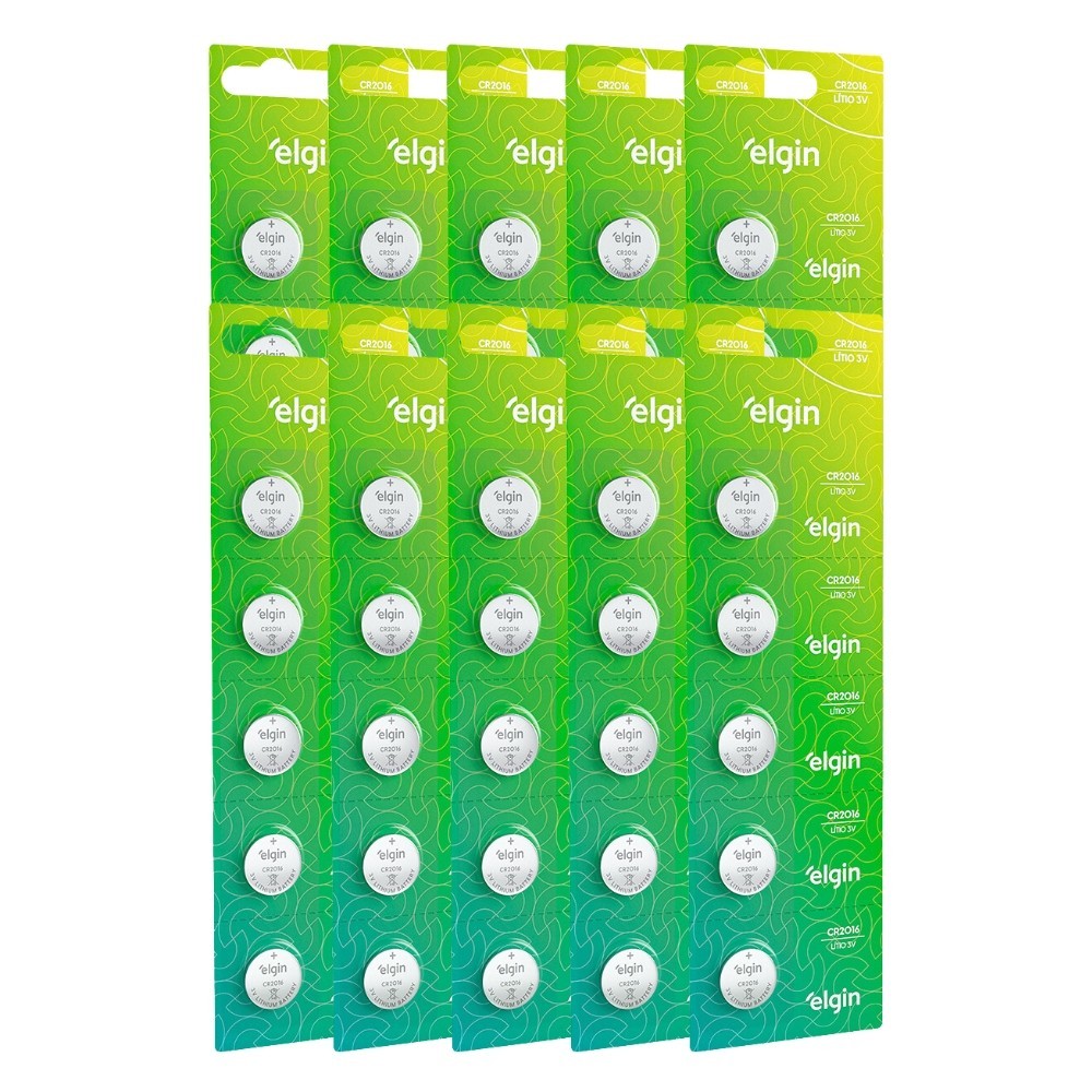 50 Baterias Pilha Moeda Cr2016 10 Cartelas 3v Relógio Elgin