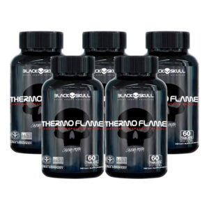 5x Termogênico Thermo Flame 60 Tabletes cada Caveira Preta Black Skull