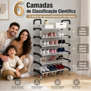 6 Andares Sapateira de metal Organizador Vertical 3 Core Prateleira