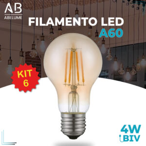 6 Lâmpada Filamento de LED Bulbo 4W Âmbar Bivolt Luminária Decorativa