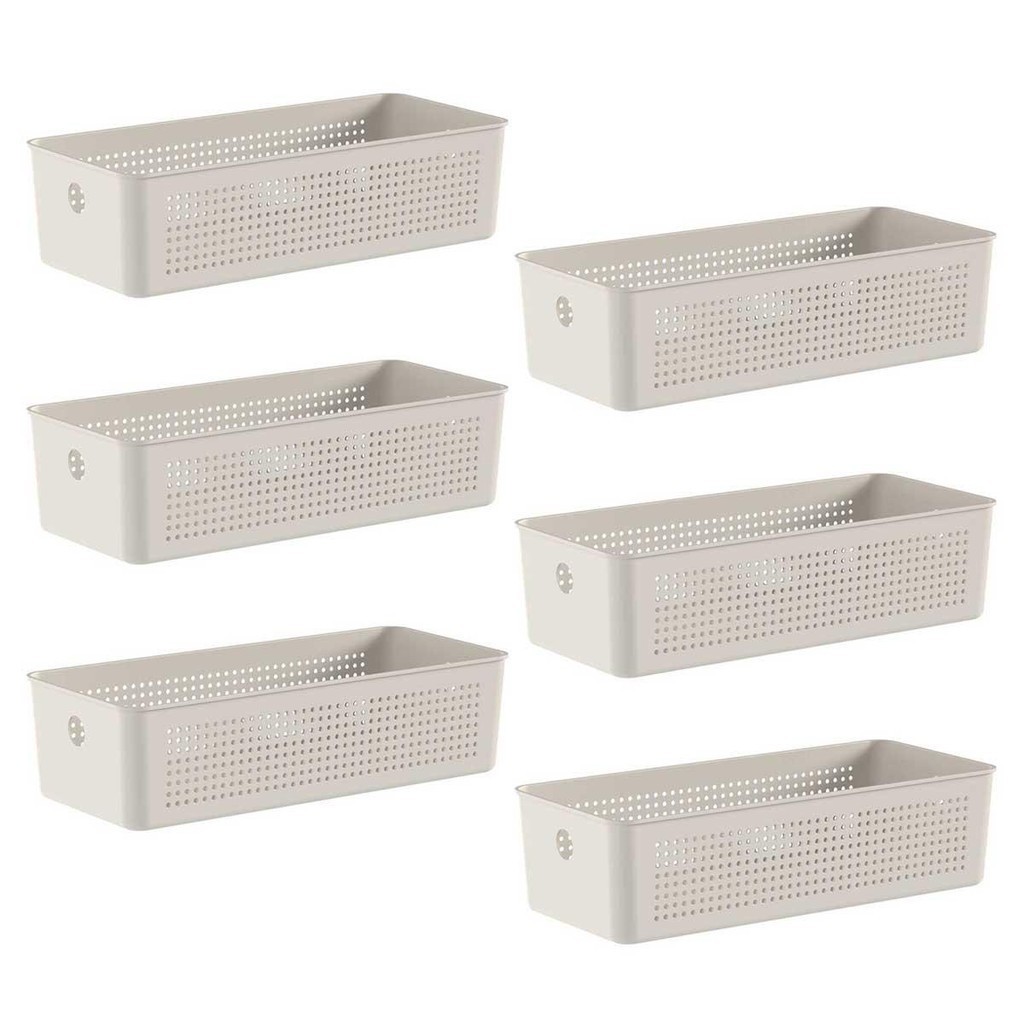 6x Cestos 4,5L Organizador OU Flow Bege 9cm x 15cm x 34cm