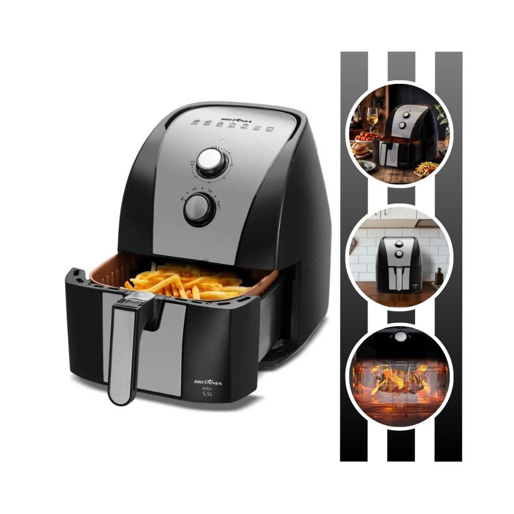 Air Fryer Fritadeira Elétrica Capacidade de 5,5L Com Antiaderente