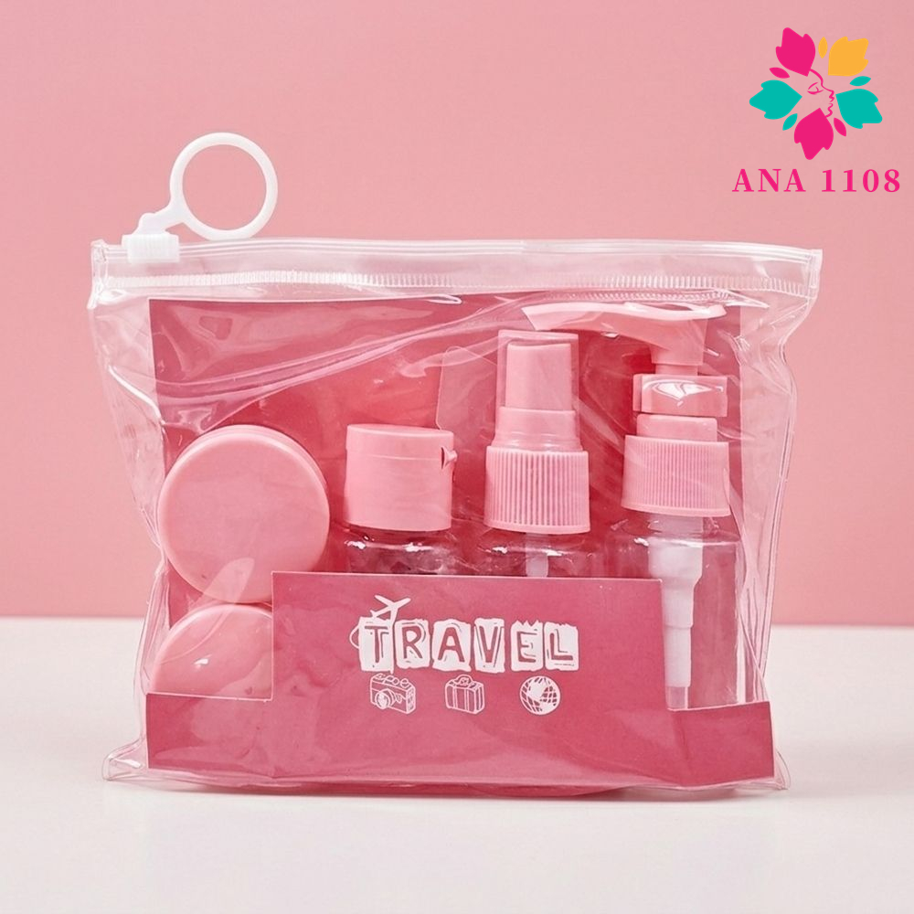 ANA1108 Kit Mini Rosa Frascos para Viagem Organizador Shampoo