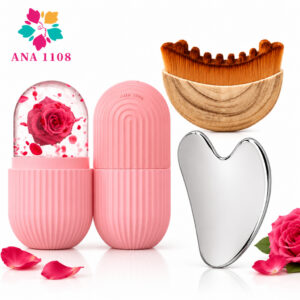 ANA1108 Kit Spa 3 Em 1 Gua Sha Inox Forma de Gelo Facial Escova